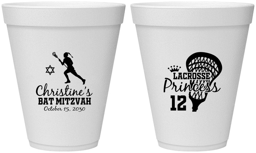 Personalized Bat Mitzvah 12 oz Foam Cups - 12th Birthday Lacrosse | 120017