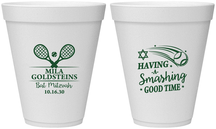 Personalized Bat Mitzvah 12 oz Foam Cups - 12th Birthday Tennis | 120018