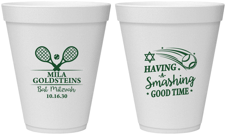 Personalized Bat Mitzvah 12 oz Foam Cups - 12th Birthday Tennis | 120018
