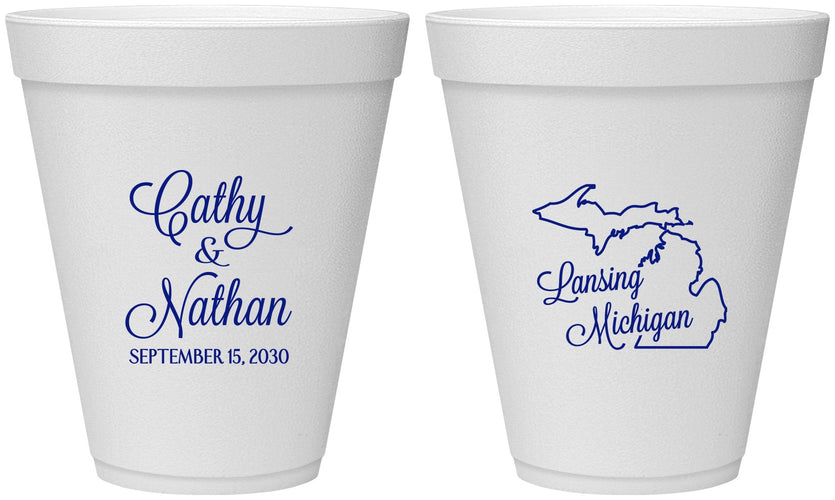 Personalized Wedding 12 oz Foam Cups - Michigan | 121