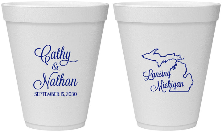 Personalized Wedding 12 oz Foam Cups - Michigan | 121