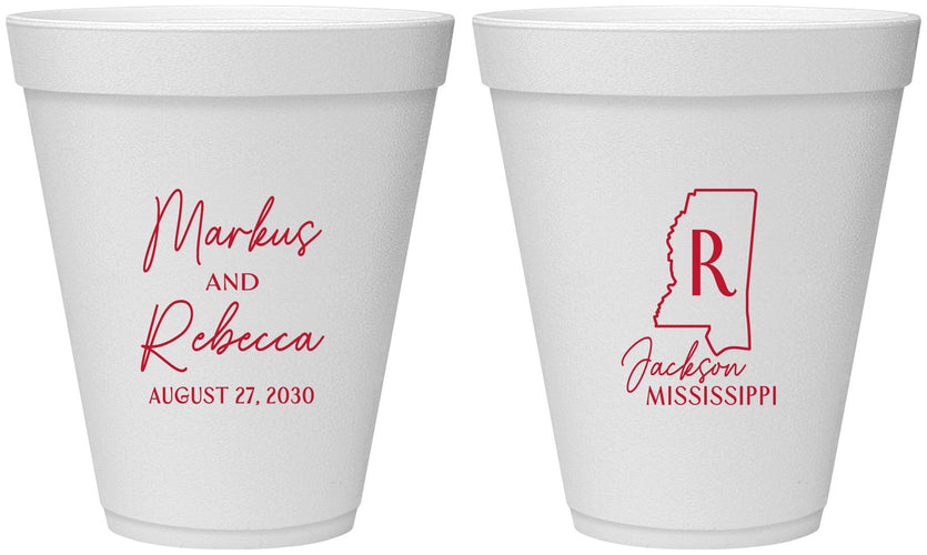 Personalized Wedding 12 oz Foam Cups - Mississippi | 123