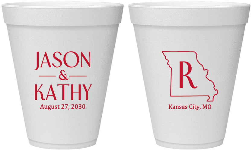 Personalized Wedding 12 oz Foam Cups - Missouri | 124