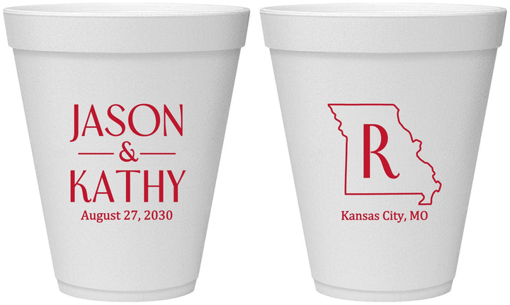 Personalized Wedding 12 oz Foam Cups - Missouri | 124