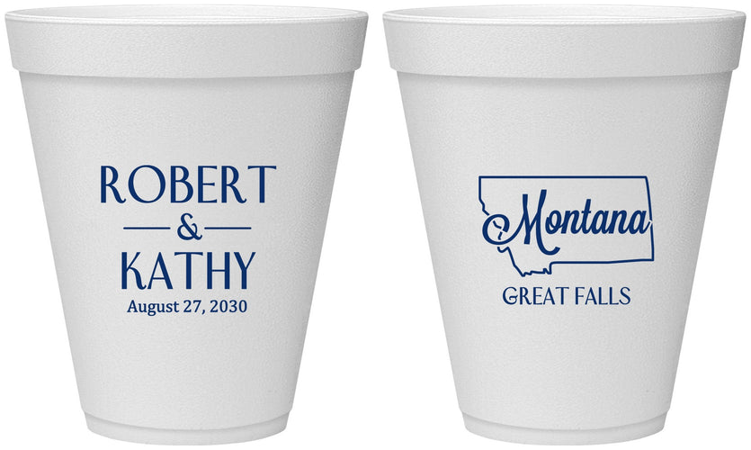 Personalized Wedding 12 oz Foam Cups - Montana | 125