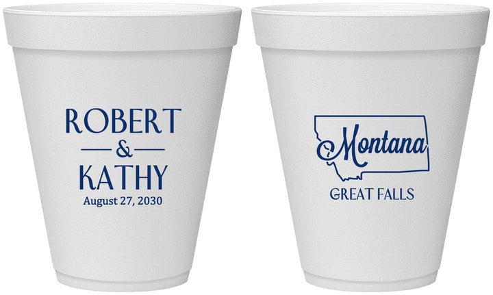 Personalized Wedding 12 oz Foam Cups - Montana | 125