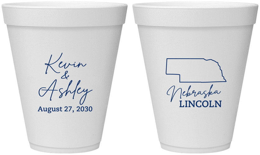 Personalized Wedding 12 oz Foam Cups - Nebraska | 126