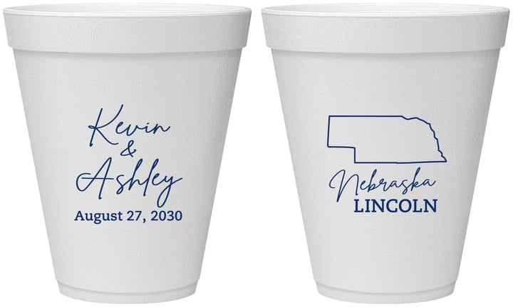 Personalized Wedding 12 oz Foam Cups - Nebraska | 126