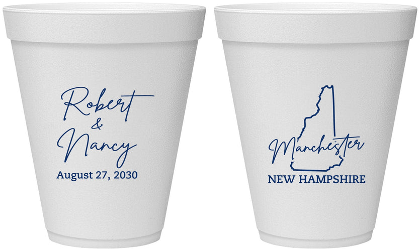 Personalized Wedding 12 oz Foam Cups - New Hampshire | 128