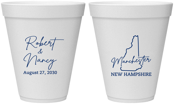 Personalized Wedding 12 oz Foam Cups - New Hampshire | 128