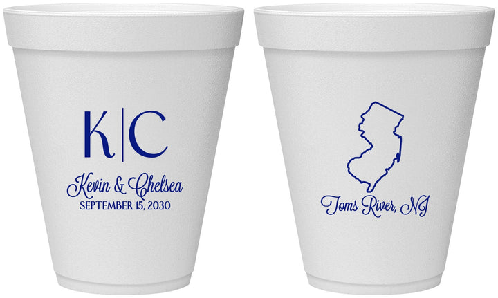 Personalized Wedding 12 oz Foam Cups - New Jersey | 129