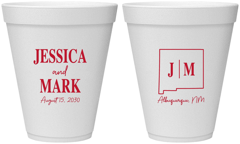 Personalized Wedding 12 oz Foam Cups - New Mexico | 130