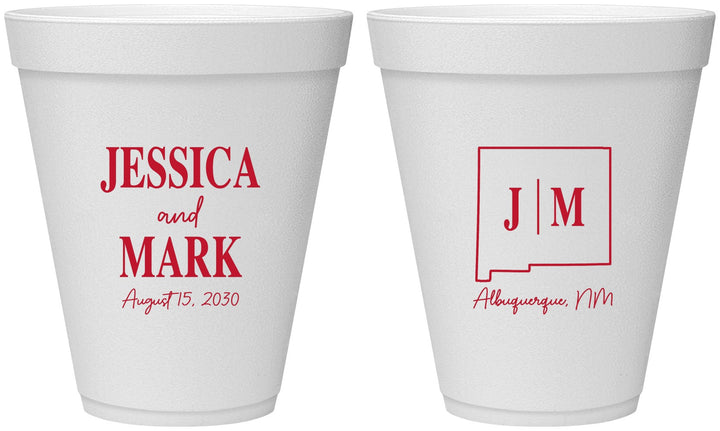 Personalized Wedding 12 oz Foam Cups - New Mexico | 130