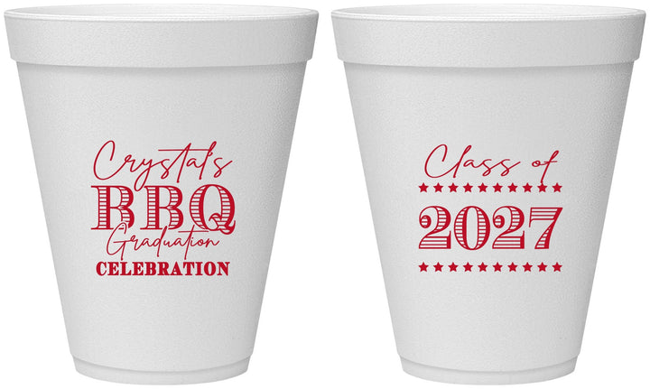 Personalized Graduation 12 oz Foam Cups - Class Of 2027 Bbq | 130005