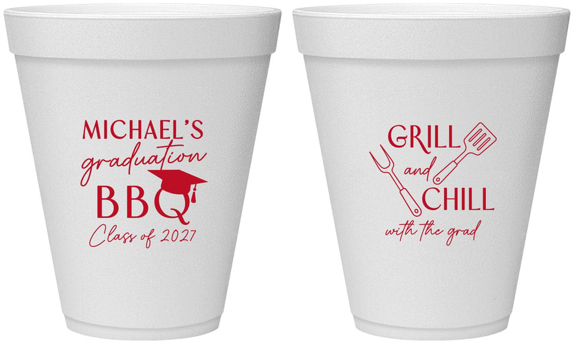 Personalized Graduation 12 oz Foam Cups - Class Of 2027 Bbq | 130009