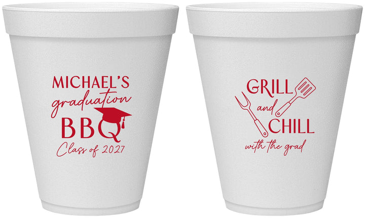 Personalized Graduation 12 oz Foam Cups - Class Of 2027 Bbq | 130009
