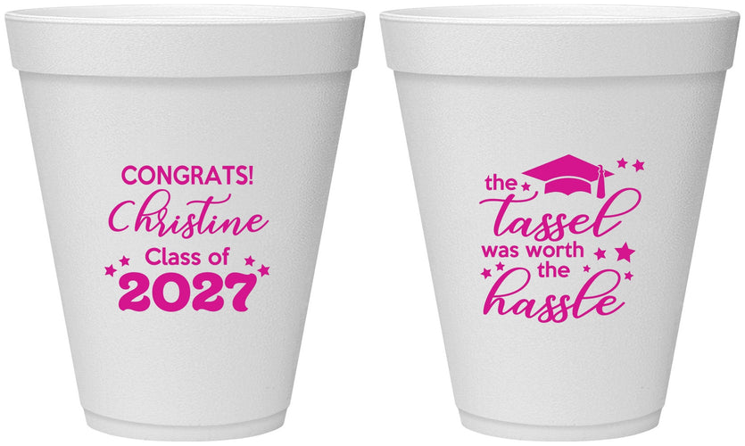 Personalized Graduation 12 oz Foam Cups - Class Of 2027 Tassel Hassel | 130013