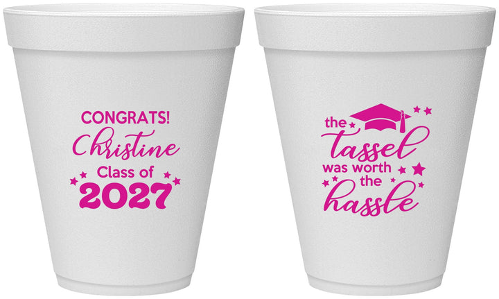 Personalized Graduation 12 oz Foam Cups - Class Of 2027 Tassel Hassel | 130013