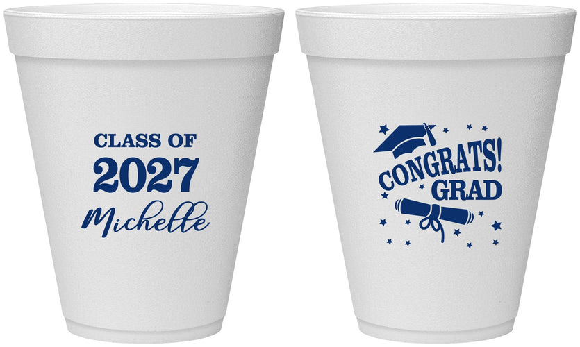 Personalized Graduation 12 oz Foam Cups - Class Of 2027 Congrats | 130027