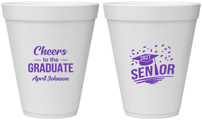 Personalized Graduation 12 oz Foam Cups - Class Of 2027 Cheers Graduate | 130035