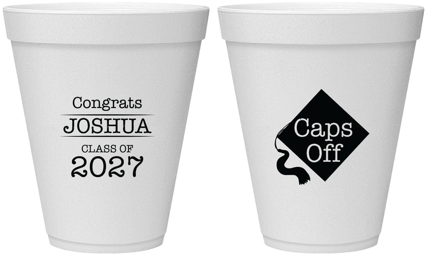 Personalized Graduation 12 oz Foam Cups - Class Of 2027 Caps Off | 130045