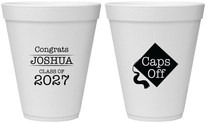 Personalized Graduation 12 oz Foam Cups - Class Of 2027 Caps Off | 130045