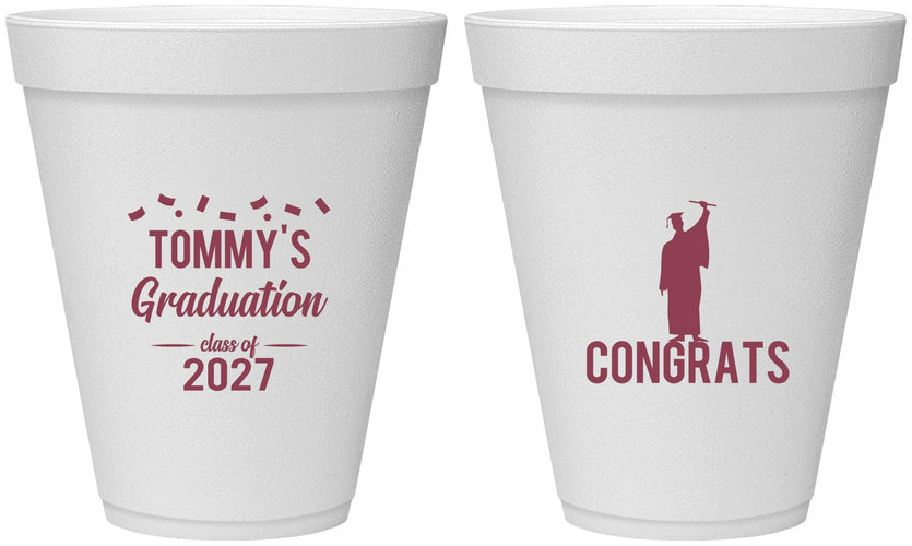Personalized Graduation 12 oz Foam Cups - Class Of 2027 Congrats | 130046