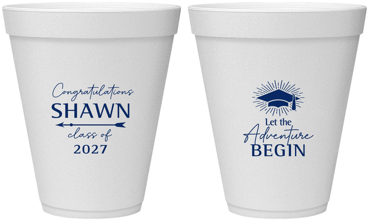 Personalized Graduation 12 oz Foam Cups - Class Of 2027 Adventure Begin | 130048