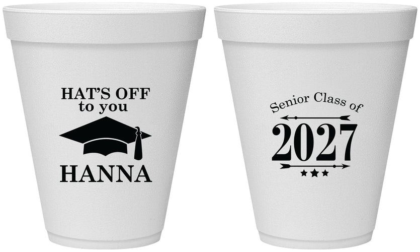 Personalized Graduation 12 oz Foam Cups - Class Of 2027 Hats Off | 130049