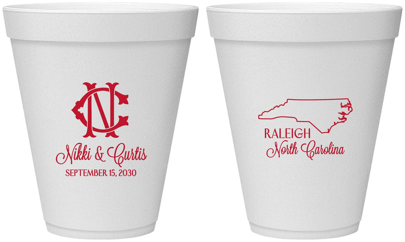Personalized Wedding 12 oz Foam Cups - North Carolina | 132