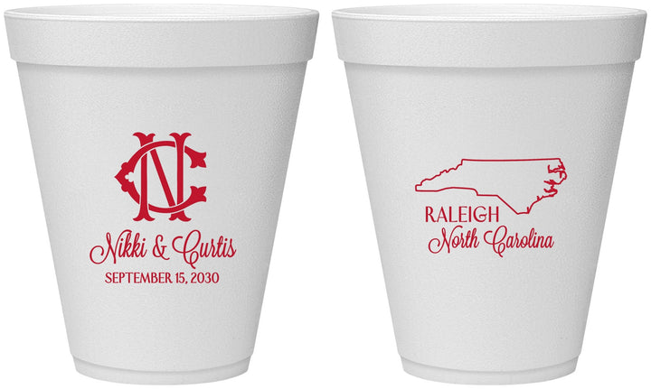 Personalized Wedding 12 oz Foam Cups - North Carolina | 132