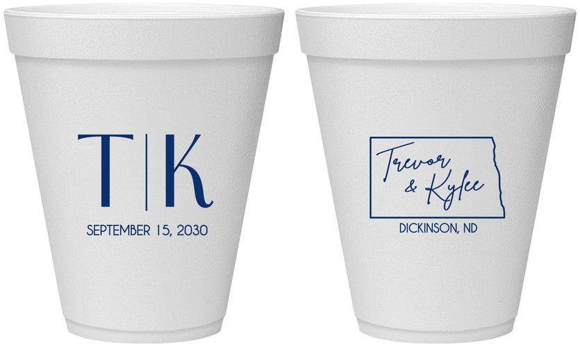 Personalized Wedding 12 oz Foam Cups - North Dakota | 133