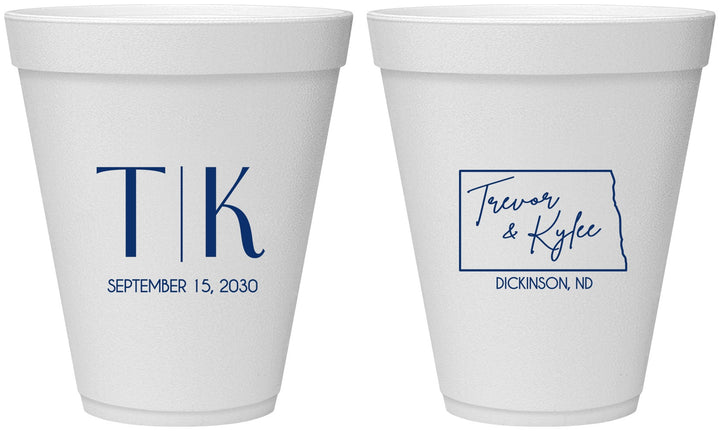 Personalized Wedding 12 oz Foam Cups - North Dakota | 133