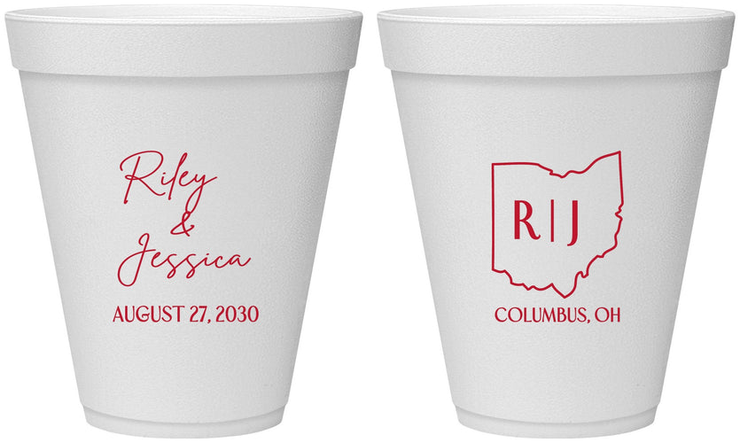Personalized Wedding 12 oz Foam Cups - Ohio | 134