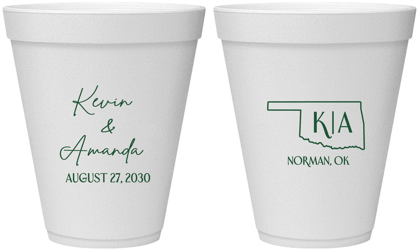 Personalized Wedding 12 oz Foam Cups - Oklahoma | 135