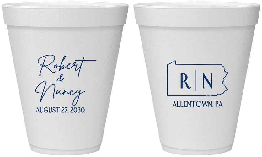 Personalized Wedding 12 oz Foam Cups - Pennsylvania | 137