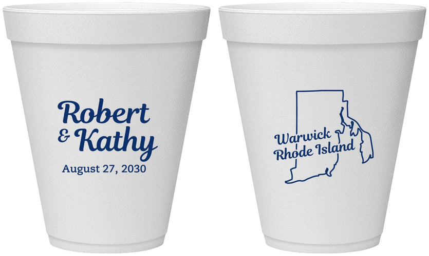 Personalized Wedding 12 oz Foam Cups - Rhode Island | 138
