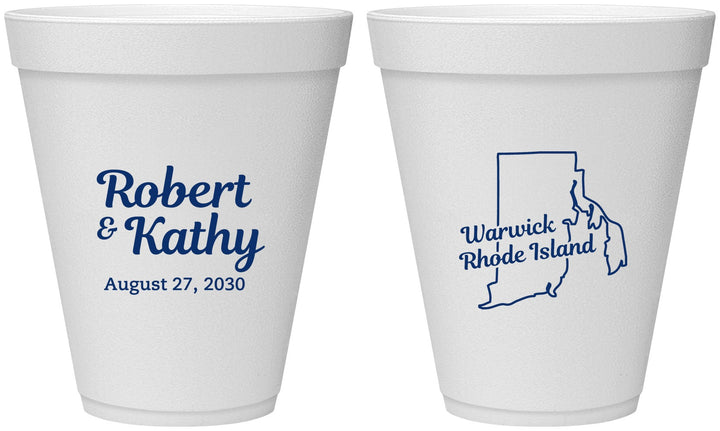 Personalized Wedding 12 oz Foam Cups - Rhode Island | 138
