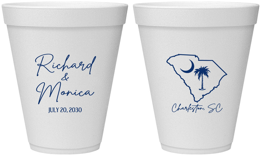 Personalized Wedding 12 oz Foam Cups - South Carolina | 139