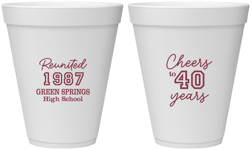 Personalized Class Reunion 12 oz Foam Cups - Class Of 1987 40 Year | 140003