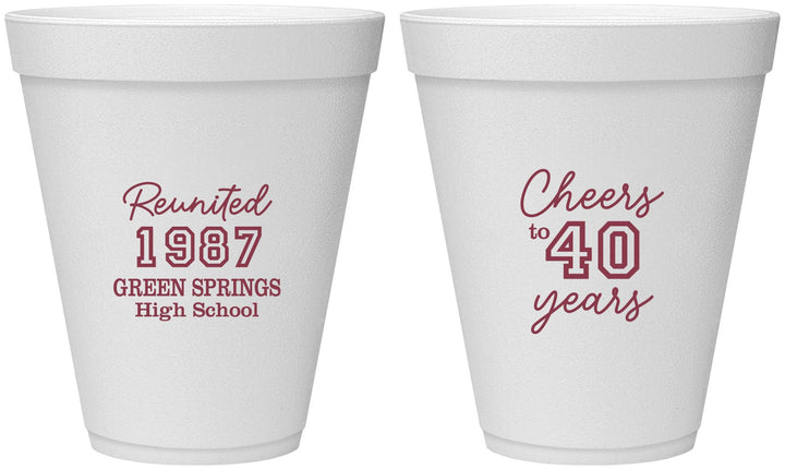Personalized Class Reunion 12 oz Foam Cups - Class Of 1987 40 Year | 140003