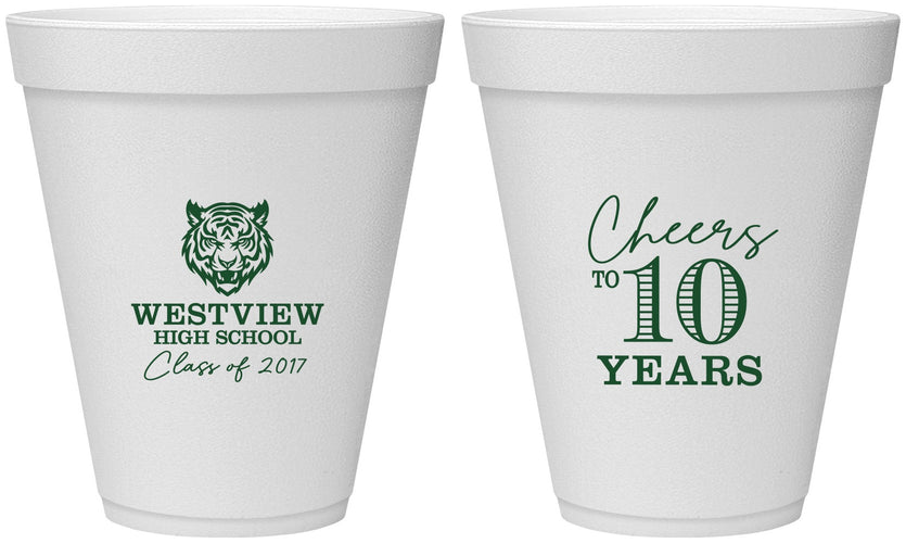 Personalized Class Reunion 12 oz Foam Cups - Class Of 2017 10 Year | 140005