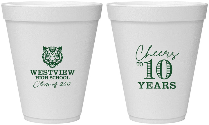 Personalized Class Reunion 12 oz Foam Cups - Class Of 2017 10 Year | 140005