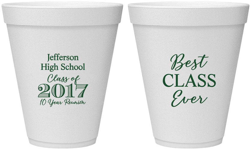 Personalized Class Reunion 12 oz Foam Cups - Class Of 2017 10 Year | 140025