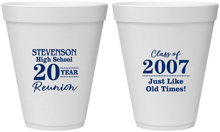 Personalized Class Reunion 12 oz Foam Cups - Class Of 2007 20 Year | 140026