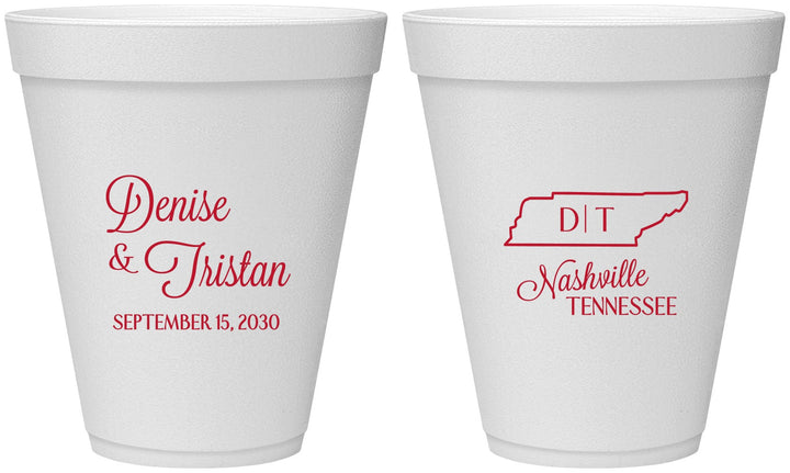Personalized Wedding 12 oz Foam Cups - Tennessee | 141