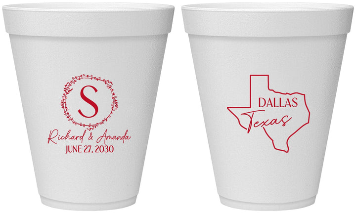 Personalized Wedding 12 oz Foam Cups - Texas | 142