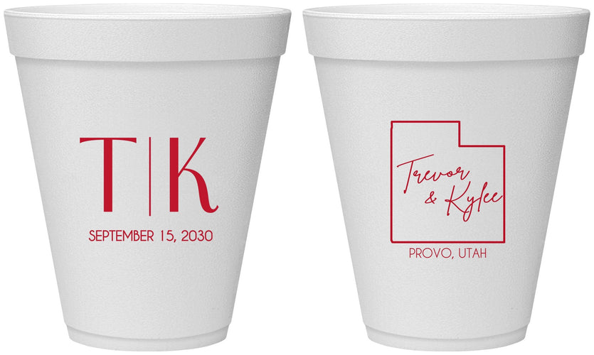 Personalized Wedding 12 oz Foam Cups - Utah | 143