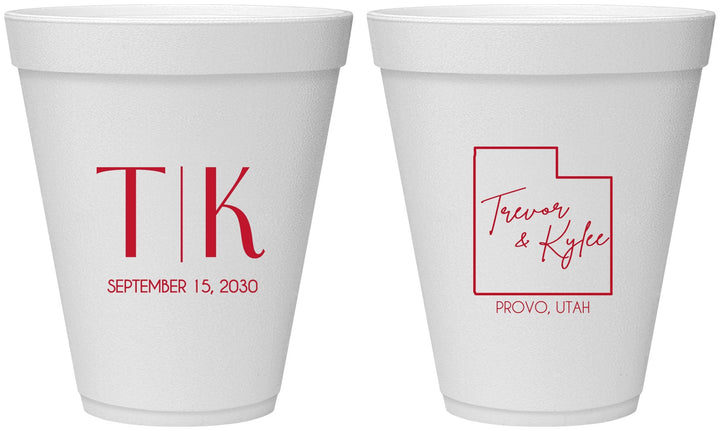 Personalized Wedding 12 oz Foam Cups - Utah | 143