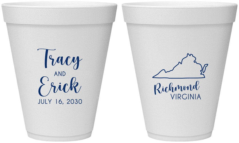 Personalized Wedding 12 oz Foam Cups - Virginia | 145